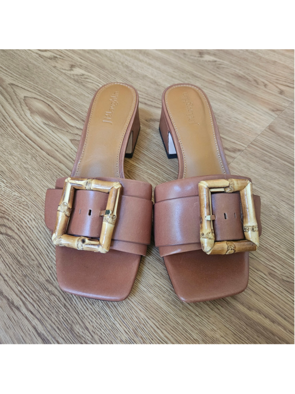 J. Mclaughlin Ninette Leather Block Heels Bamboo Buckle Brown Womens 7